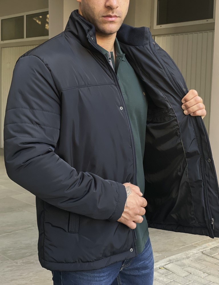 Ανδρικό μπλε μπουφάν με γιακά HM406529B φωτογραφία